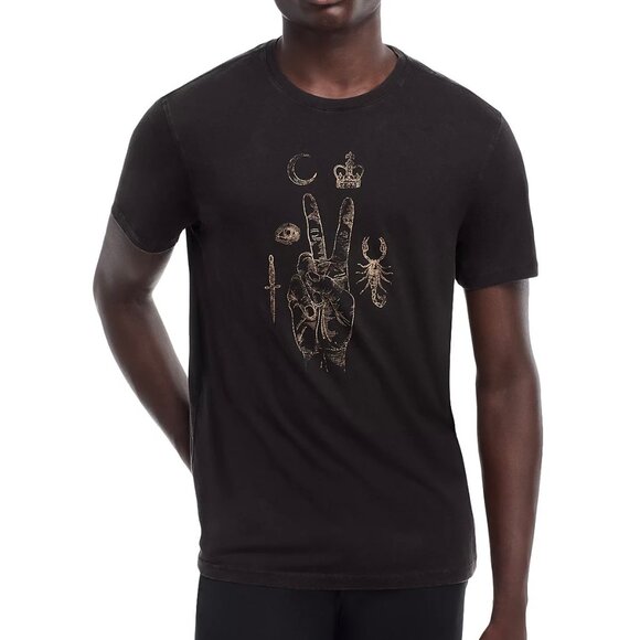 John Varvatos Men's Short Sleeve Peace Elements Edgy Graphic Crew T-Shirt Black - Picture 1 of 7